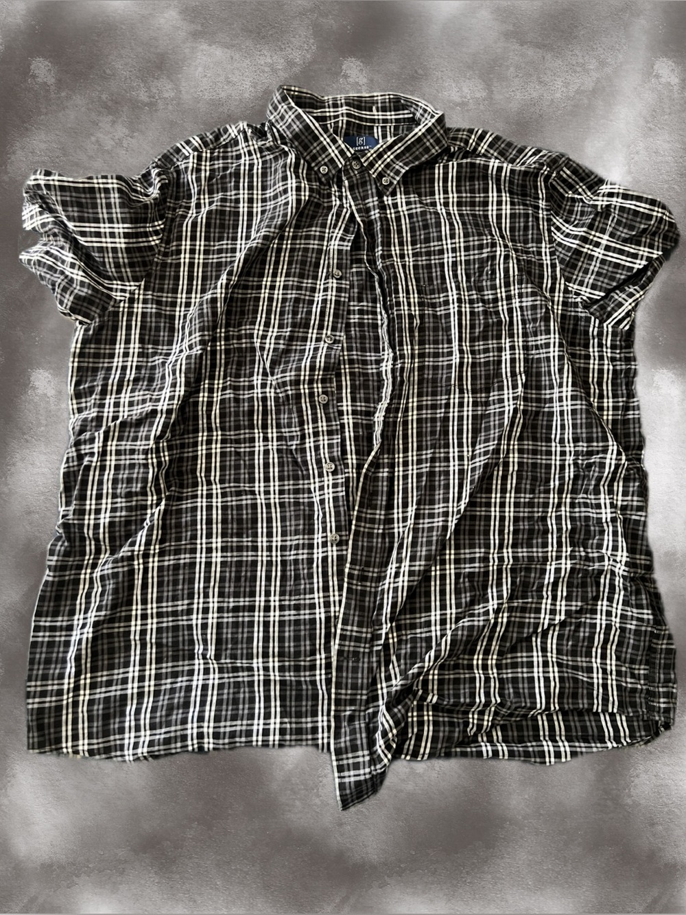 George Black & White Plaid Short-Sleeve Button-Up Shirt